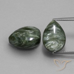 2 pièces assorties Seraphinite Vert Poire de taille 14 x 10mm, poids total de 11,3 ct / moyenne de 5,65 ct chacune, Vert militaire avec pureté Opaque , pierre gemme naturelle Non traité, dureté de Mohs 2 à 4, Photo A