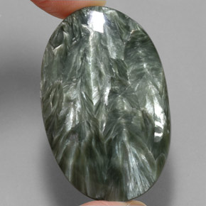 51.91 ct Green Seraphinite Gemstone, Seraphinite Gem in Oval Cabochon Shape for Sale.