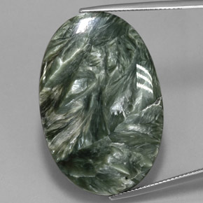 37.48 ct Green Seraphinite Gemstone, Seraphinite Gem in Oval Cabochon Shape for Sale.