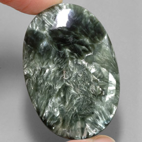 59.99 ct Green Seraphinite Gemstone, Seraphinite Gem in Oval Cabochon Shape for Sale.