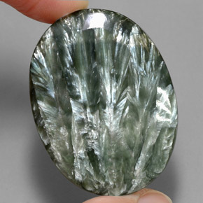 54.47 ct Green Seraphinite Gemstone, Seraphinite Gem in Oval Cabochon Shape for Sale.