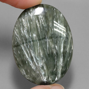 49.44 ct Green Seraphinite Gemstone, Seraphinite Gem in Oval Cabochon Shape for Sale.