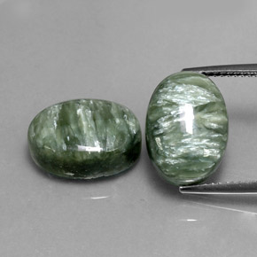 12.99 ct Green Seraphinite Gemstone, Seraphinite Gem in Oval Cabochon Shape for Sale.
