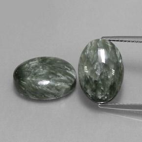 Earthy Green Seraphinite Gem - 6.2ct Oval Cabochon (ID: 336119)
