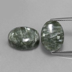 13.09 ct Green Seraphinite Gemstone, Seraphinite Gem in Oval Cabochon Shape for Sale.