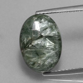 6.42 ct Green Seraphinite Gemstone, Seraphinite Gem in Oval Cabochon Shape for Sale.