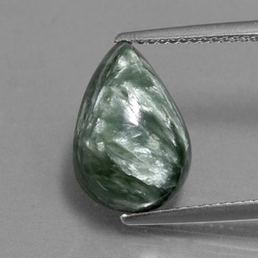 4.54 ct Green Seraphinite Gemstone, Seraphinite Gem in Pear Cabochon Shape for Sale.