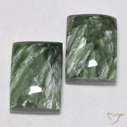 2 pièces assorties Seraphinite Vert Baquette de taille 14,1 x 10,1mm, poids total de 15,16 ct / moyenne de 7,58 ct chacune, Vert terreux avec pureté Opaque , pierre gemme naturelle Non traité, dureté de Mohs 2 à 4, Photo A
