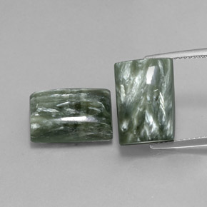 15.39 ct Green Seraphinite Gemstone, Seraphinite Gem in Baguette Cabochon Shape for Sale.