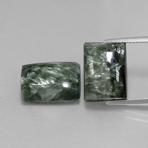 17.39 ctw Green Seraphinite Gemstones, Seraphinite Gems in Baguette Cabochon Shape for Sale.