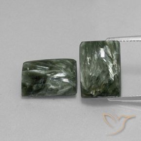 14.60 ctw Green Seraphinite Gemstones, Seraphinite Gems in Baguette Cabochon Shape for Sale.