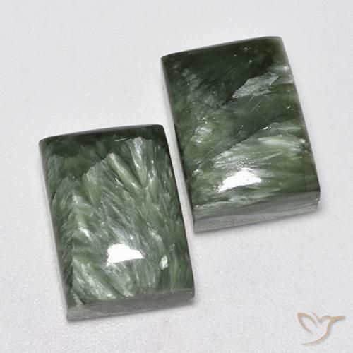 17.19 ctw Green Seraphinite Stones, Natural Seraphinite in Baguette Cabochon Shape for Sale