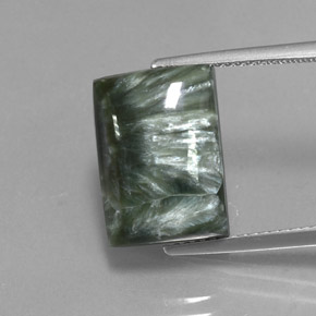 8.45 ct Green Seraphinite Gemstone, Seraphinite Gem in Baguette Cabochon Shape for Sale.