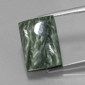 8.60 ct Green Seraphinite Gemstone, Seraphinite Gem in Baguette Cabochon Shape for Sale.