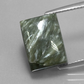 7.85 ct Green Seraphinite Gemstone, Seraphinite Gem in Baguette Cabochon Shape for Sale.