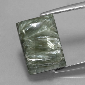 7.63 ct Green Seraphinite Gemstone, Seraphinite Gem in Baguette Cabochon Shape for Sale.