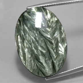 24.96 ct Green Seraphinite Gemstone, Seraphinite Gem in Oval Cabochon Shape for Sale.