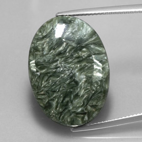 19.04 ct Green Seraphinite Gemstone, Seraphinite Gem in Oval Cabochon Shape for Sale.