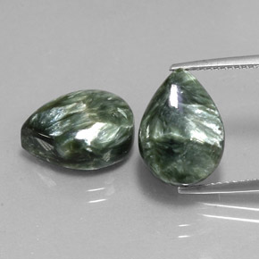 12.60 ct Green Seraphinite Gemstone, Seraphinite Gem in Pear Cabochon Shape for Sale.