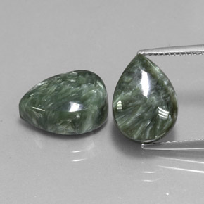 11.84 ct Green Seraphinite Gemstone, Seraphinite Gem in Pear Cabochon Shape for Sale.