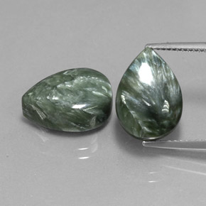 12.58 ct Green Seraphinite Gemstone, Seraphinite Gem in Pear Cabochon Shape for Sale.
