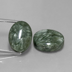 20.78 ct Green Seraphinite Gemstone, Seraphinite Gem in Oval Cabochon Shape for Sale.