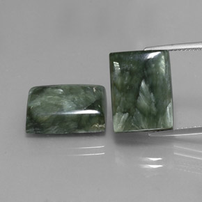22.36 ct Green Seraphinite Gemstone, Seraphinite Gem in Baguette Cabochon Shape for Sale.