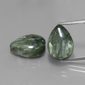 10.98 ct Green Seraphinite Gemstone, Seraphinite Gem in Pear Cabochon Shape for Sale.