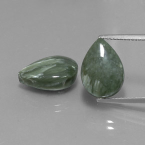 10.07 ctw Green Seraphinite Gemstones, Seraphinite Gems in Pear Cabochon Shape for Sale.