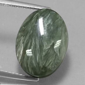 10.36 ct Green Seraphinite Gemstone, Seraphinite Gem in Oval Cabochon Shape for Sale.
