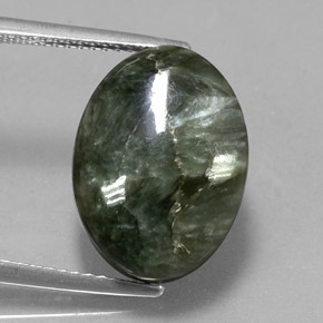 9.33 ct Green Seraphinite Gemstone, Seraphinite Gem in Oval Cabochon Shape for Sale.