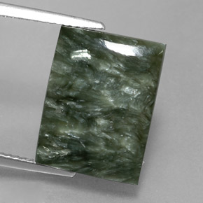 9.39 ct Green Seraphinite Gemstone, Seraphinite Gem in Baguette Cabochon Shape for Sale.