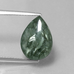 5.31 ct Green Seraphinite Gemstone, Seraphinite Gem in Pear Cabochon Shape for Sale.
