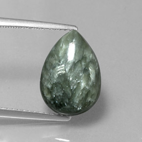 4.68 ct Green Seraphinite Gemstone, Seraphinite Gem in Pear Cabochon Shape for Sale.