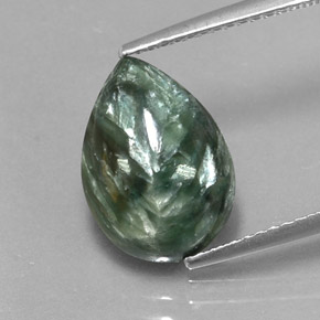 3.20 ct Green Seraphinite Gemstone, Seraphinite Gem in Pear Cabochon Shape for Sale.