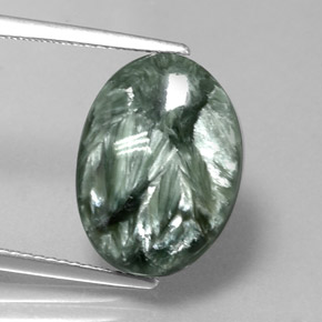 8.64 ct Green Seraphinite Gemstone, Seraphinite Gem in Oval Cabochon Shape for Sale.