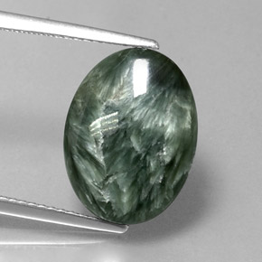 6.11 ct Green Seraphinite Gemstone, Seraphinite Gem in Oval Cabochon Shape for Sale.