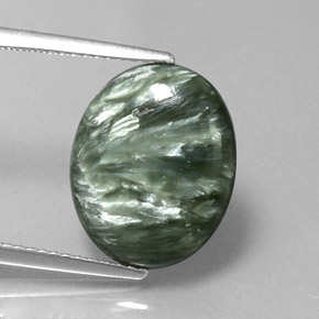 6.11 ct Green Seraphinite Gemstone, Seraphinite Gem in Oval Cabochon Shape for Sale.