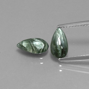 2.19 ct Green Seraphinite Gemstone, Seraphinite Gem in Pear Cabochon Shape for Sale.