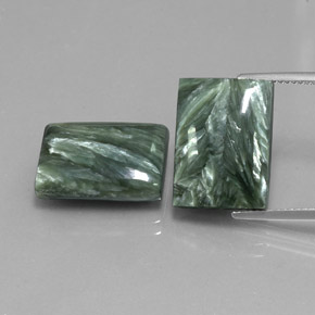 20.85 ct Green Seraphinite Gemstone, Seraphinite Gem in Baguette Cabochon Shape for Sale.