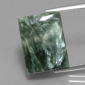 10.42 ct Green Seraphinite Gemstone, Seraphinite Gem in Baguette Cabochon Shape for Sale.