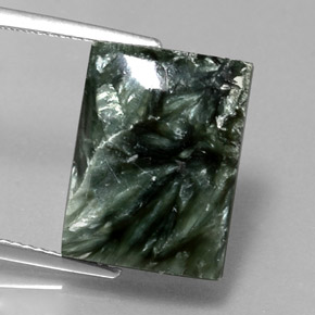 12.12 ct Green Seraphinite Gemstone, Seraphinite Gem in Baguette Cabochon Shape for Sale.