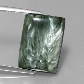 6.56 ct Green Seraphinite Gemstone, Seraphinite Gem in Baguette Cabochon Shape for Sale.