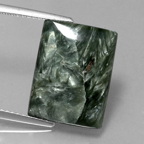 8.50 ct Green Seraphinite Gemstone, Seraphinite Gem in Baguette Cabochon Shape for Sale.