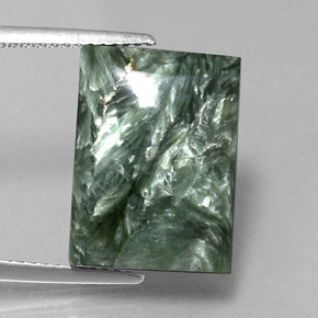 11.92 ct Green Seraphinite Gemstone, Seraphinite Gem in Baguette Cabochon Shape for Sale.