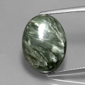 8.08 ct Green Seraphinite Gemstone, Seraphinite Gem in Oval Cabochon Shape for Sale.