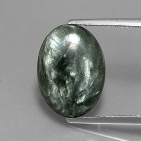 6.39 ct Green Seraphinite Gemstone, Seraphinite Gem in Oval Cabochon Shape for Sale.