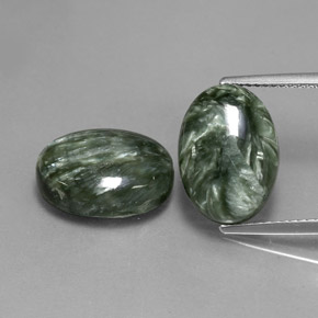 12.67 ct Green Seraphinite Gemstone, Seraphinite Gem in Oval Cabochon Shape for Sale.