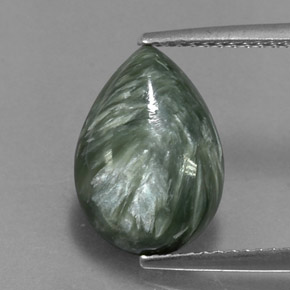 3.93 ct Green Seraphinite Gemstone, Seraphinite Gem in Pear Cabochon Shape for Sale.