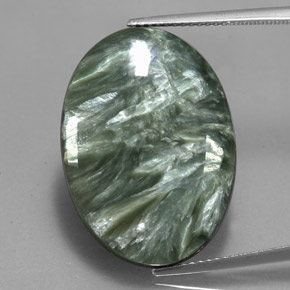 17.29 ct Green Seraphinite Gemstone, Seraphinite Gem in Oval Cabochon Shape for Sale.